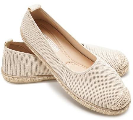 GLAMORA Bailarinas Mujer Esparto Zapatos Planos de Punto Transpirable Manoletinas Mujer Suela Goma con Borde Estilo Alpargata Merceditas Cómodas Ligeras Calzado Verano Mujer Slip On beige-38