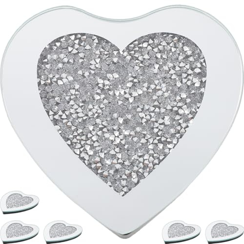 Mikinona 6pezzi Sottobicchieri in Vetro Forma Di Cuore Da Sottobicchieri Per Tazze Termoisolante Piattini in Vetro Trasparente Per Uso Da Tavola e Protezione Superficiale