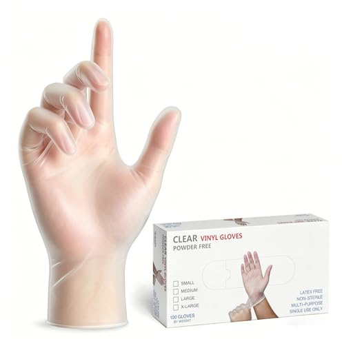 GYEEMUY Lot de 100 gants jetables incolores, sans poudre, en caoutchouc, élastiques, doux pour la peau, résistants, adaptés pour la cuisine, l'industrie, le nettoyage, le laboratoire