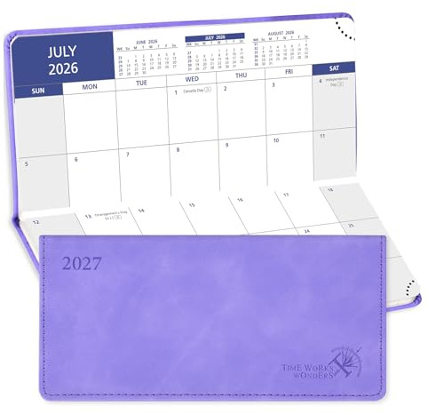POPRUN Month to View Pocket Academic Diary 2026-2027 Slim Purse Size | 17.5x8 cm, 18-Month (Jul'26 - Dec'27) Monthly Planner For Bag, PU Leather (Lilac)