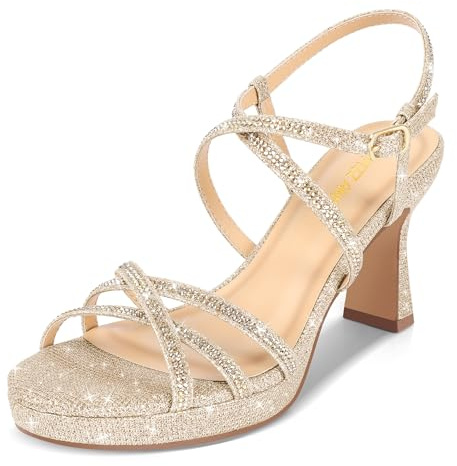 PIZZ ANNU Stellora Sandalias Plataforma Mujer de dedo Vestir Zapatos Verano Comodas con Tacon Alto Brillantes Elegantes para Fiesta y Boda