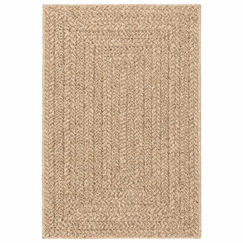 Gecheer Tappeto Beige Iuta, Materiale Polipropilene Resistente Leggero Robusto Effetto Juta Design Elegante Comfort, 120x120 cm, per Terrazza Balcone Giardino Picnic Interno Esterno