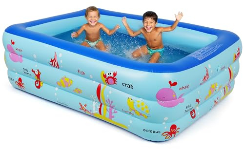 Piscina inflable con bomba, 180 x 140 x 50 cm, piscina inflable rectangular, PVC duradero, fácil instalación, kit de reparación incluido, para diversión de verano familiar al aire libre
