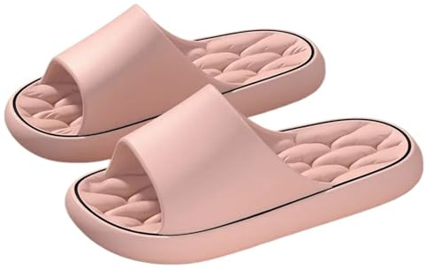 Massagetofflor damtofflor halkfria läckande badrum vardagliga strandskor för män mjuka sulor par platta sandaler (rosa, 38-39)
