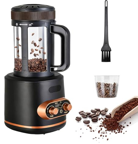 Tasofac Hot Air Coffee Roasters, 100-300g Roaster Machine Electric with Adjustable Timer Heating and Cool Setting Roasting Fan for Lover Transparent Chamber Home Cafe Office Roast Beans 2200W Black