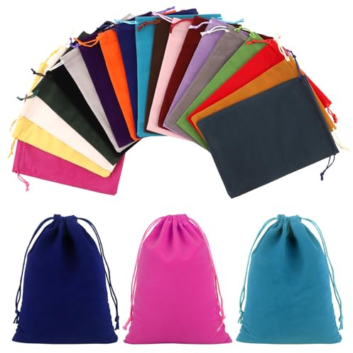 HOWAB 19 Stycken Små Sammetspåsar: Färgglada Smyckespåsar med Dragsko, Sammetspåse 15 × 20 cm, Tygpåse Liten 19 Färger, Presentpåsar för Smycken Ringar Godis Gåva Bröllop Jul Fest