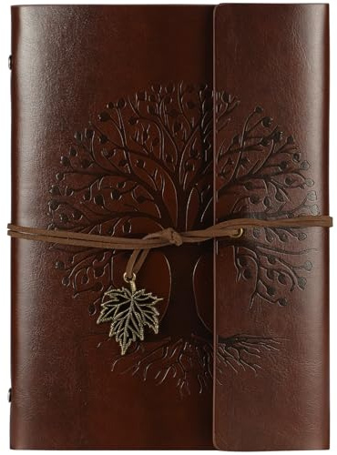 AOOSU Carnet De Voyage A5, Carnet de Notes en Cuir Synthétique, Rechargeable Vintage Carnet à Spirales Avec Papier Kraft Ligné et Pendentifs Vintage, Journal Intime Cadeau Journal de Voyage