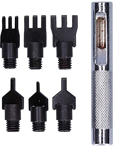 Ensemble de pointes en cuir, ciseau plat métallique interchangeable, outil de perçage et de piquage pour le travail du cuir, avec poignée antidérapante – comprend 6 embouts en