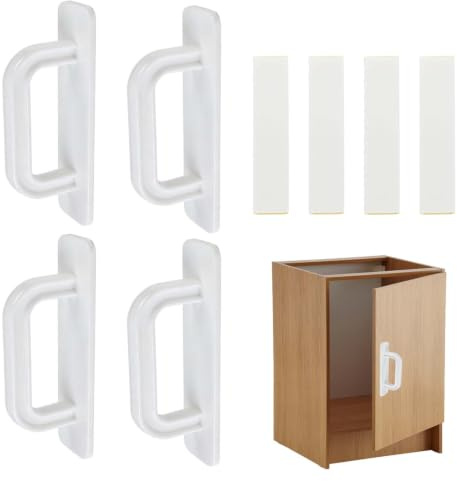 Nivofu 4 Pezzi Maniglie Autoadesive Bianco 10x2.5cm, Maniglia Porta Scorrevole in Plastica PP, Maniglia Porta Interna Senza Foratura per Armadio, Cassetto, Finestra, Porta Scorrevole Esterno Muro