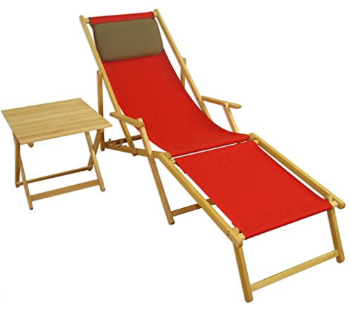 Lungo sdraio Rosso in Faggio con braccioli poggiapiedi tavolino cuscino Scuro 10-308NFTKD