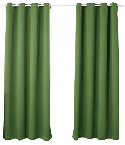 WOLTU 2er Set Gardinen mit Ösen, Verdunklungsvorhang für Wohnzimmer Schlafzimmer, Blickdicht, gegen Kälte und Hitze, 250g/m² Dicke, Grün
