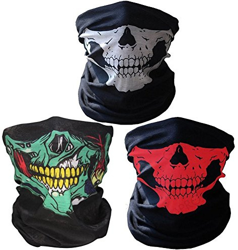 Geila 3 Pack Seamless Skull Face Tube Mask Breathable Neck Warmer Face Cover Headband Scarf Motorcycle Head Wrap