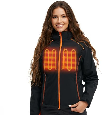 CONQUECO Heated Jacket Body Wamer: Electric Windproof & Waterproof Jacket with 10000 mah Battery Pack - 3 Heating level for Sports & Outdoor (L, Women)