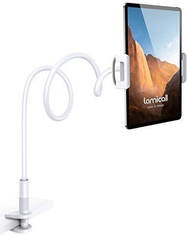 Lamicall Tablet Halter, Schwanenhals Tablet Halterung - Flexible Einstellbare Lazy Lang Arm Ständer für iPad mini 2 3 4, Neu iPad Pro 2022, iPad Air, iPhone, und Weitere 4,7-10,5 Zoll Geräte - Weiß
