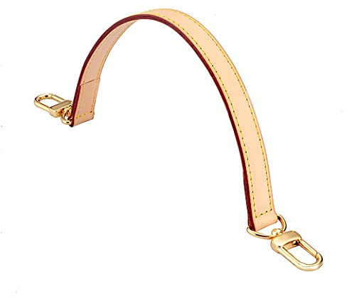 TOURDREAM Vachetta Strap Handle Genuine Leather Plain Strap Replacement for Neonoe Strap Bucket Bag Handbag Top Handle Black Caramel Leather Strap (14.5inch - 37cm, Vachetta)