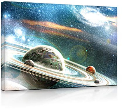 lightbox multicolor | LED Wandbilder | Planet mit Ringsystem | 80x60 cm | Fully Lighted