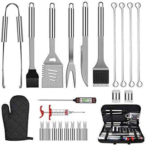 Emwel BBQ Grill Tools Set 25pcs in One Case Heavy Duty Stainless Steel Barbecue Accessories Set with Carrying Bag mplete Outdoor/Indoor Grilling Barbecue Utensil Gift Set
