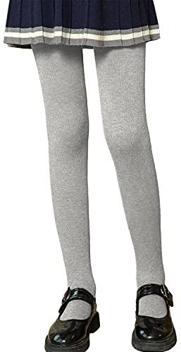 LOLANTA Girls Winter Tights Thick Fleece Lined Strechy Soft Pantyhose School Uniform, Grey, 9-11 Years, L