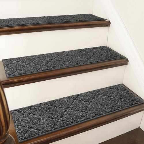 COSY HOMEER Alfombra antideslizante de 28 x 9 pulgadas, para interiores para peldaños de madera, alfombras de escalera para niños y perros, 100% poliéster, respaldo de elastómero termoplástico, 15