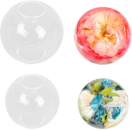 iSuperb Lot de 2 moules ronds en silicone avec boules en résine pour kits de cristal époxy 3D, loisirs créatifs, pendentifs en cristal faits à la main, 70/90 mm