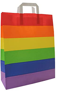 Papiertragetaschen mit Flachhenkel Regenbogen Pride LGBT - Verschiedene Größen und Mengen (32 + 12 x 40 cm, 250 Stück)