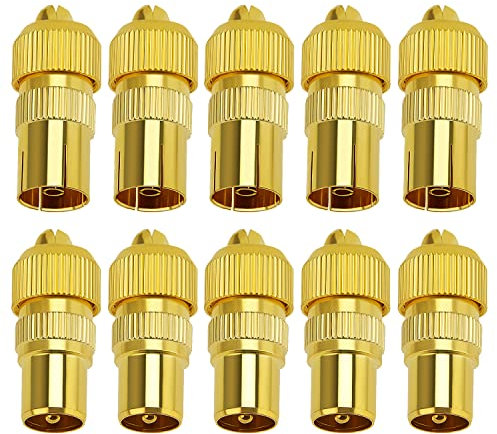 10 Stücke Metall TV Antennen Koaxial Stecker, KUOQIY 5 Buchse & 5 Stecker TV Antennen Koaxialkabel Adapter, Weiblich Männlich Koaxialkabel RF Antennenstecker für RF Kabel, Vergoldet