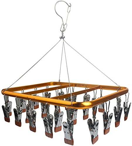 Roellgs Aluminium Sock Drying Rack with 26 Nails, Golden Hooks for Socks, Underwear, Shoe Inserts, Baby Clothes, Gloves