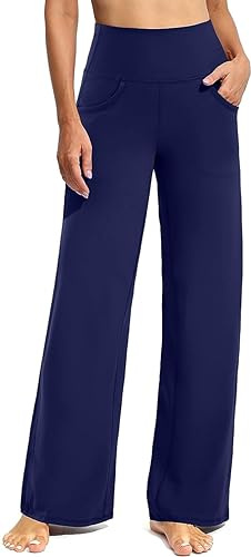 Promover Yoga Pants for Women with Pockets Wide Leg Trousers for Women UK Stretch Work Tracksuit Bottoms Joggers Causal Lounge Tummy Control Pants(Royal Blue,M,Petite)