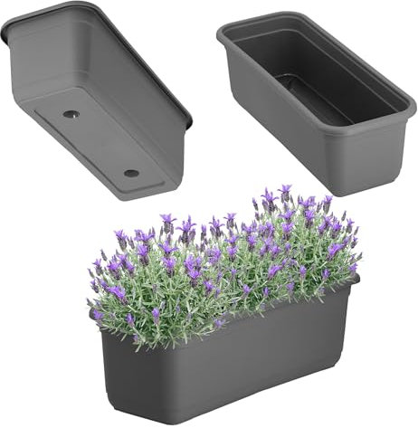 KADAX Fioriera 40 cm, antracite – Fioriera da balcone in plastica di alta qualità, per interni ed esterni, vaso da fiori per balcone, terrazza, davanzale