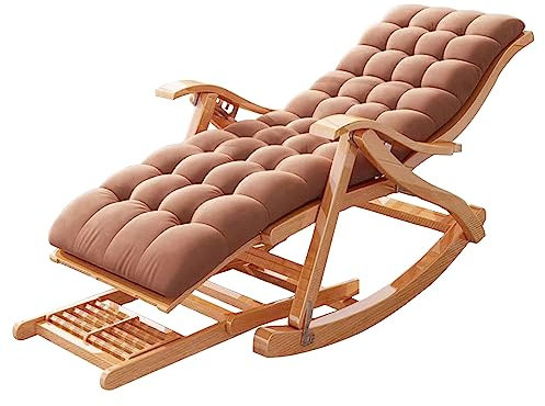 Lanmmraifc Sonnenliege Liegestuhl Klappbar Gartenstuhl Mit Auflage, Liegestuhl, Extra groß Gartenliege, Verstellbar Rückenlehne Garten Liege Schaukelliege, Braun
