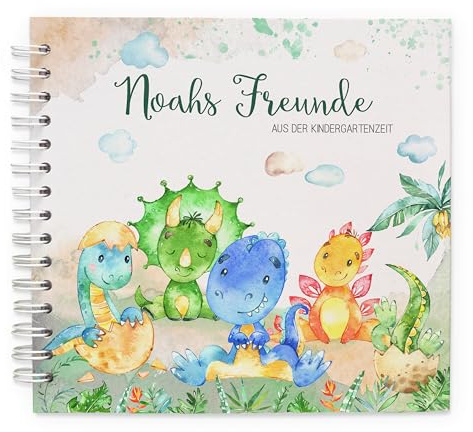 Feenstaub Freundebuch Kindergarten, personalisiert mit Namen, erstes Freundebuch Dino, Meine ersten Freunde, Geschenk für Kindergartenstart, Freundschaftsbuch Kindergarten Dino