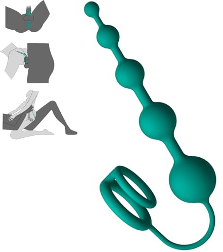 Anal Beads Butt Plug with Penis Cock Rings Adult Anal Sex Toys for Women Men, Flexible Silicone Anal Plug Prostate Massager Graduated Design Bullet G Spot Stimulor for Couples Play-Green