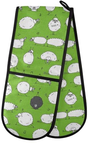 Double Oven Gloves Funny Sheep Yoga Green Heat Resistant Pot Holder Oven Mitt Gloves for BBQ Cooking Baking Grilling Microwave