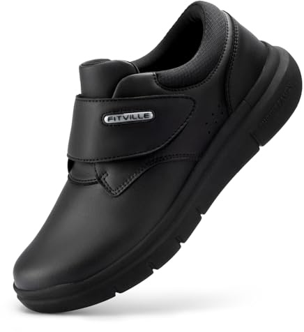 FitVille Zapatos de Piel para Hombre con Puntera Ancha Zapatillas Cómodas para Caminar Ajustables para Pies Sensibles