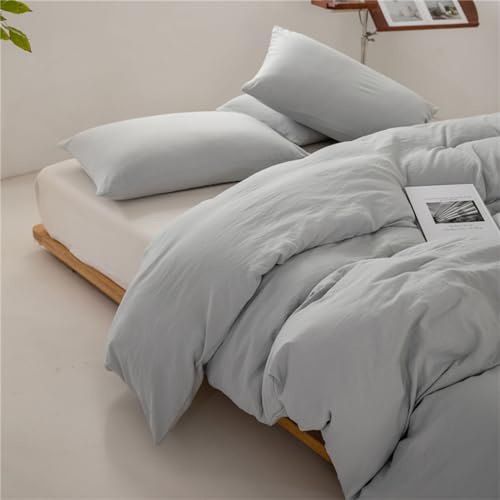 Odot Color Sólido 3 Piezas Ropa de Cama,Juegos de Funda para Edredón con Funda de Nórdico y 2 Funda de Almohada, Juego Ropa de Cama para Cama Infantil y Matrimonio (150x200cm,Gris Claro B)
