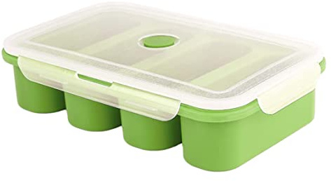 Recipientes de congelador de sopa, bandeja de congelación de silicona con tapa de la tapa bandejas de congelador de alimentos para bebés Molde de cubos de hielo para sopa (4 compartimento, verde)