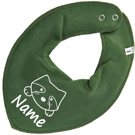 HALSTUCH Waschbär mit Name oder Text personalisiert für Baby oder Kind aus Baumwolle in Einheitsgröße dunkelgrün