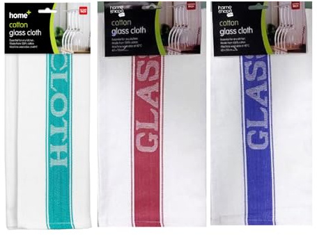 HOMESHOPA Cotton Glass Cloth, 3 Pack Red/Green/Blue Professional Catering Heavy Duty Kitchen Tea Towel, Colour Coded Cleaning Cloths, Lint Free, Washable, Absorbent and Quick Dry