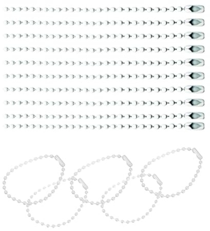 Kugel-Perlenkette, 100 mm, 2,4 mm Durchmesser, mit Kugelverbindungsverschluss, Schlüsselanhänger, Ringe, Metallperlenkette, DIY-Schmuck, Zubehör, Erkennungsmarke, Kette, Weiß, 100 Stück