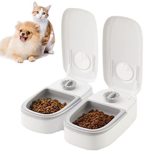 Automatic Pet Feeder with 48H Timer,Dry and Wet Food Dispenser for Cats Small Dogs,Portable Pet Feeder Station for Home Travel (Grey,2 Bowl)