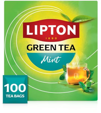 Lipton, Sélection Détente, Thé Vert, Infusion à Froid ou Chaud, Goût Menthe, Fraîcheur, Ingrédients d'Origine 100% Naturelle, 100 Sachets | Infusion froide ou chaude, ingrédients 100% naturels, thé glacé maison, saveur menthe apaisante, idéal détente quotidienne