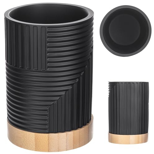 KADAX Zahnputzbecher für Badezimmer, Zahnbürstenhalter für Zahnbürste und Zahnpasta, Dekorativer Zahnbürstenbecher, Moderner Badezimmer-Becher (Schwarz Oval)
