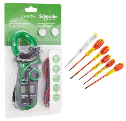 Schneider Electric IMT23214 Pince de Mesure ampèremétrique Pinza amperimetrica digital & Stanley FatMax 0-65-443 Jeu De 6 Tournevis Isolés 1000V - Gamme FatMax - Fabriqué En France