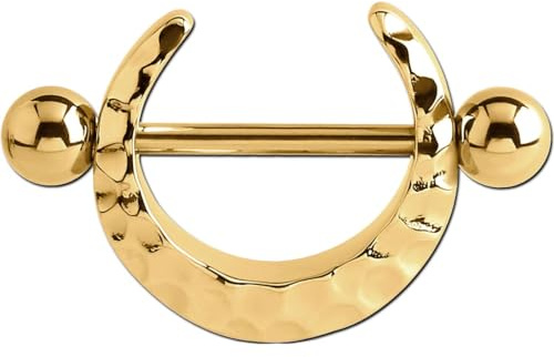 viva-adorno Nippelpiercing Brustpiercing Brustwarzenpiercing Schild Ring gehämmert Barbell Piercing Z577