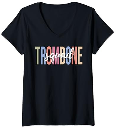 Damen Posaune Squad Posaunenspieler Jazz Musik Marching Band T-Shirt mit V-Ausschnitt