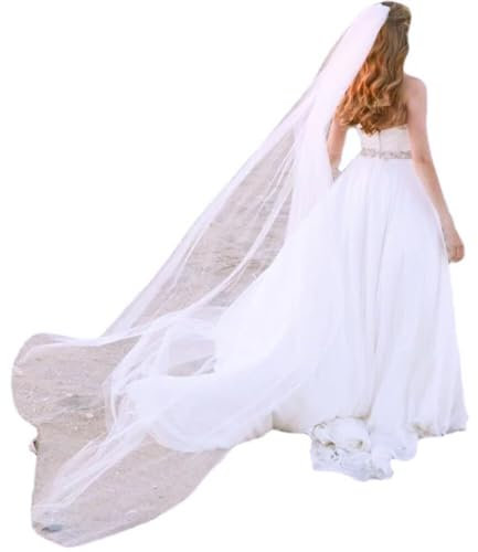 Damen Hochzeit Brautschleier Lang Einlagiger Braut Tüll Hochzeitsschleier Haarschmuck Spitzenschleier mit Metall Kamm Kopfschmuck für Braut Brautjungfer Hochzeits Brautkleid Schleier,Weiß,150x160cm