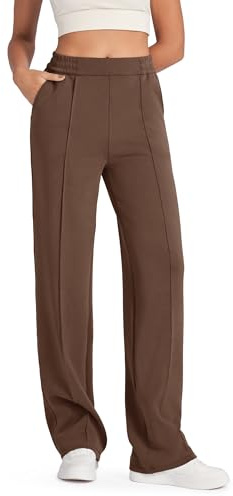 G4Free Smoofit Modal mjuk dam vida ben träningsbyxor yogabyxor vardag loungebyxor kort/petite/vanlig/lång/extra höga, Mörkt kaffe, S
