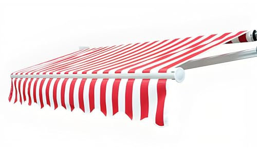 Ausziehbare Terrassenmarkise, Stoff, manueller Stoff, Markise, Ersatz für Terrasse, gestreifte Markise, 2 x 1,5 m, Sonnenschutz, UV-Schutz, Regen, Schnee, rahmenlos, Rot