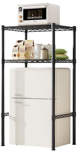 Taotigzu Mini Fridge Shelf Height Adjustable Storage Rack,Metal Storage Shelf Over The Fridge Shelf and Microwave Stand for Dorm, Kitchen, Office (Black)