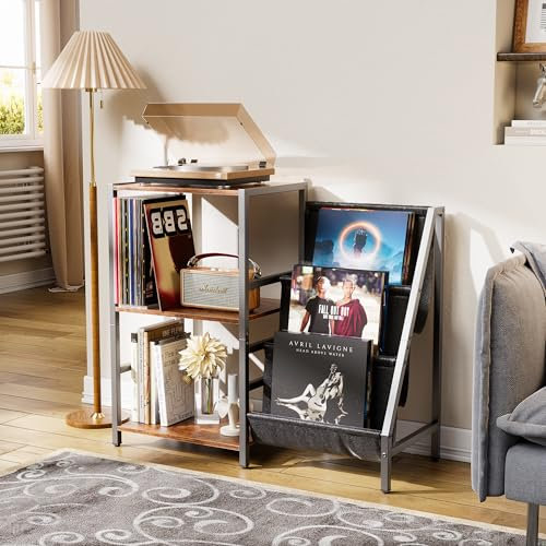 MSFE Regal für Schallplattenspieler,3-stufiger Vinyl Lagerung Schallplatten Aufbewahrung bis zu 200 Alben,Vinyl-Schallplatten-Displayhalter,3-stöckiger Plattenspielerständer für Rec Room Home Studio